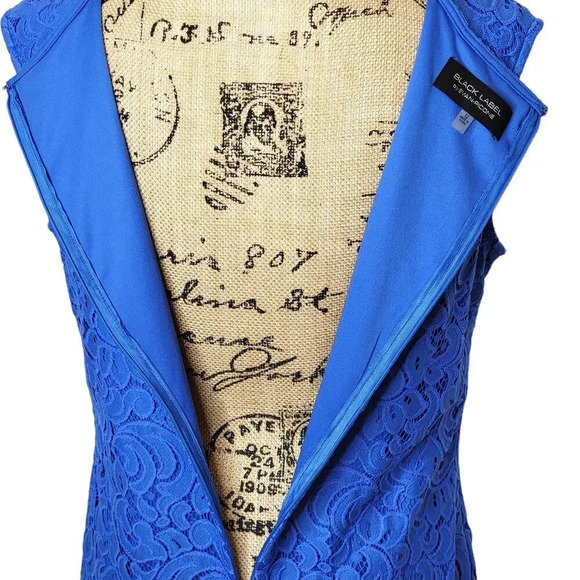 BLACK LABEL EVAN PICONE Women's Cutout Lace Shift Dress Boat Neck Size 12 Blue - Picture 5 of 13